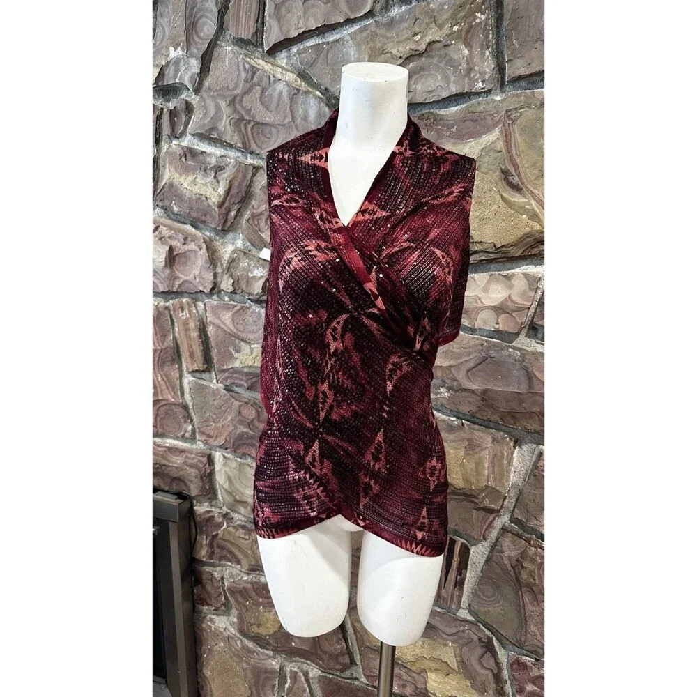 Rare Lauren Ralph Lauren Burgundy Burnout rayo Blend Fringed Shawl Scarf 80